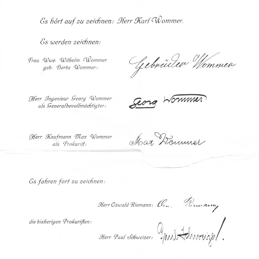 Gesellschaftervertrag 1909 Gebrüder Wommer