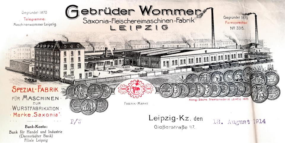 Briefkopf Gebrüder Wommer mit Fabrikansicht 1914 