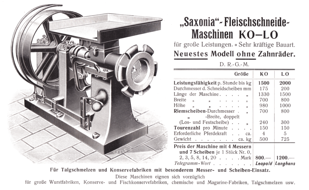 Fleischschneide-Maschine KO und LO um 1908