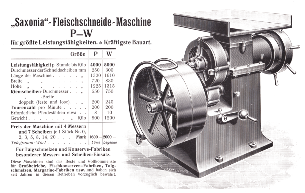Fleischschneide-Maschine P und W um 1908
