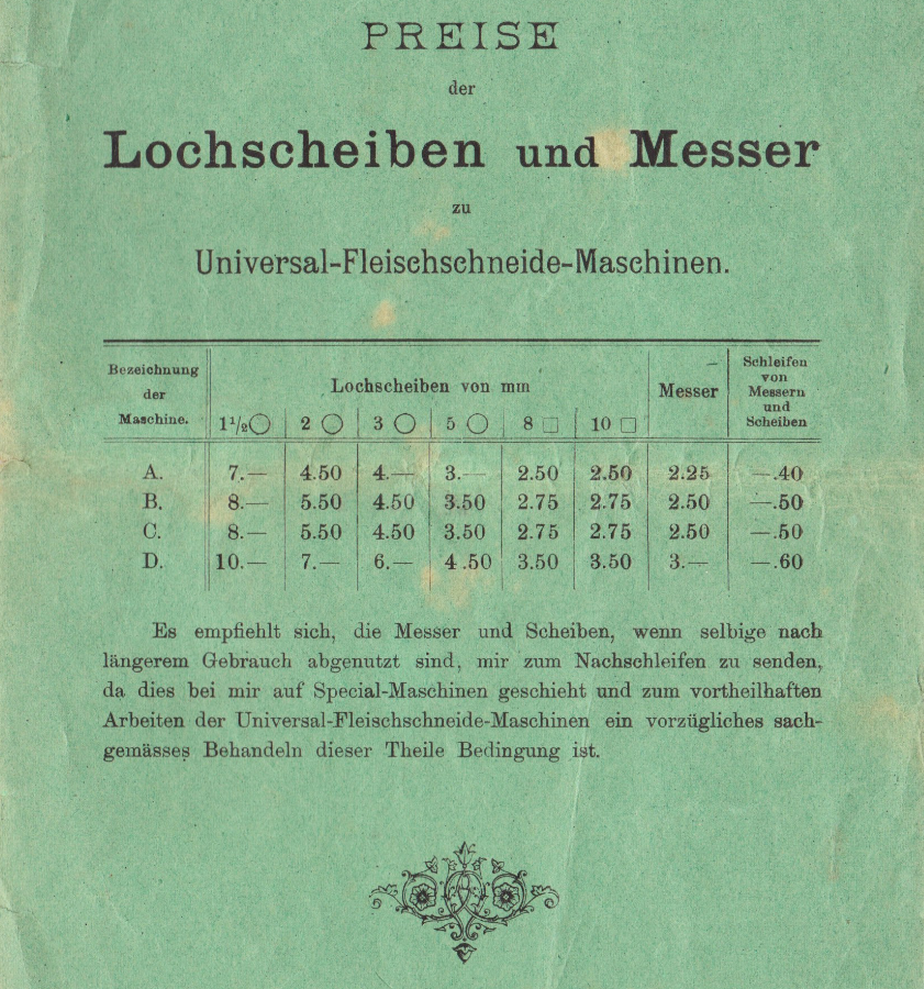 Lochscheiben und Messer für Universal-Fleischschneide-Maschinen
 