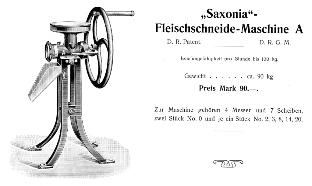 Saxonia Fleischschneide-Maschine A um 1906
