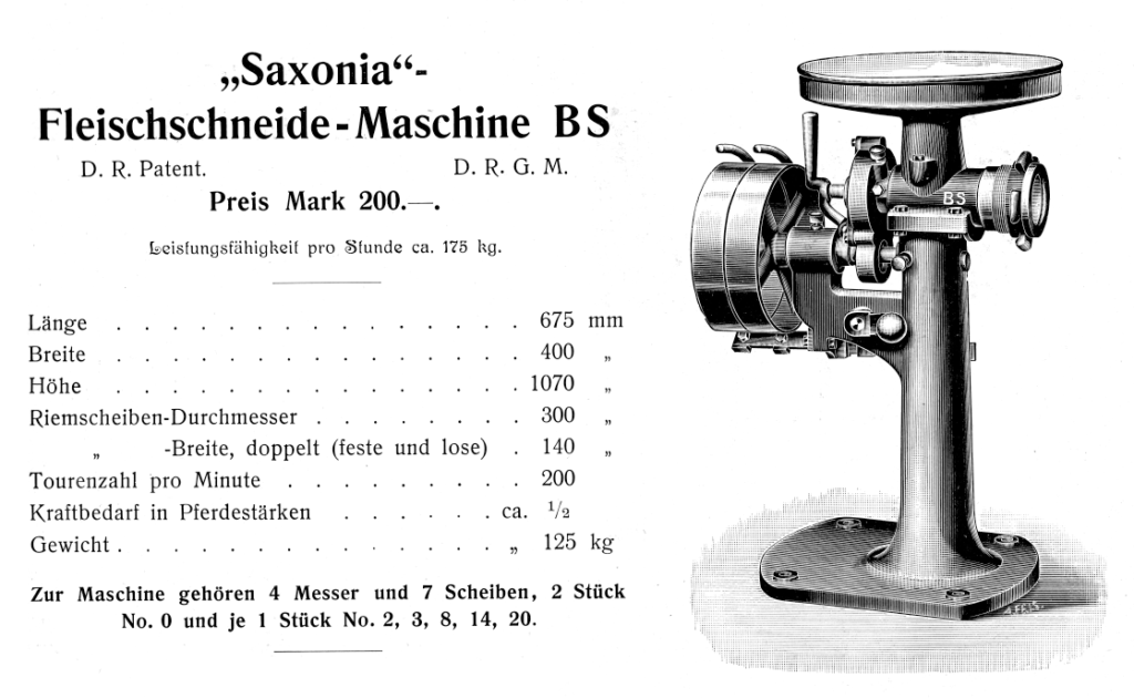 Saxonia Fleischschneide-Maschinen Typ BS um 1906