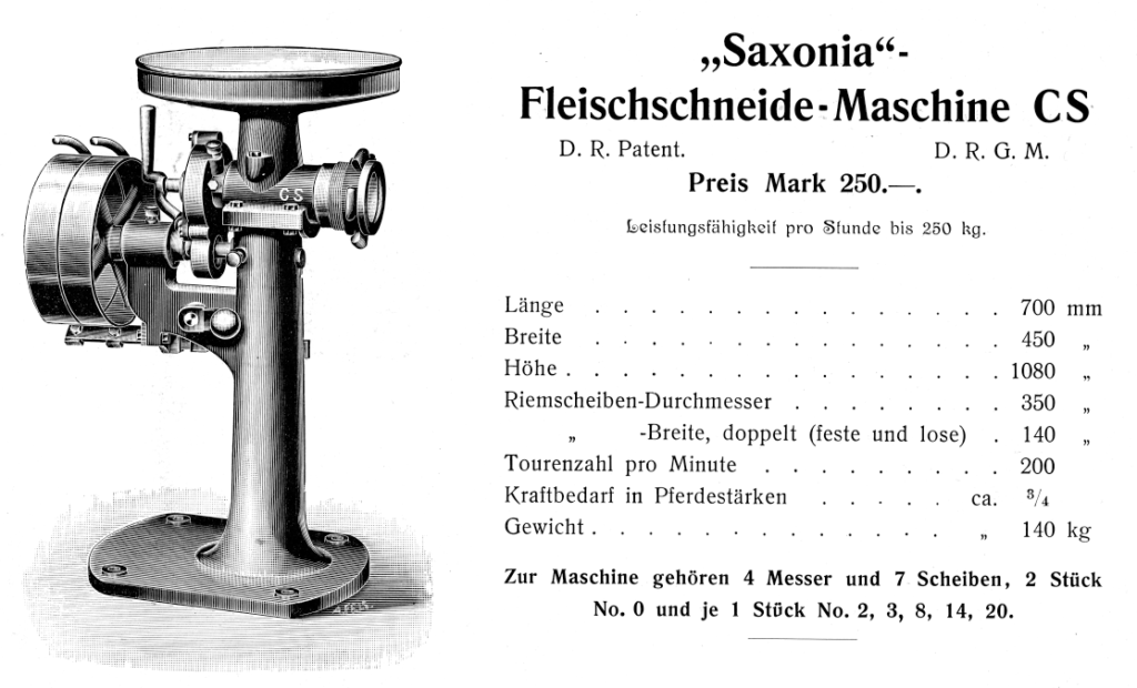 Saxonia Fleischschneide-Maschinen Typ CS um 1906