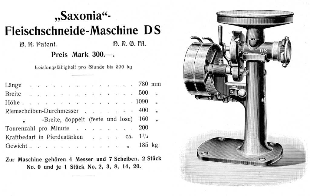 Saxonia Fleischschneide-Maschinen Typ DS um 1906