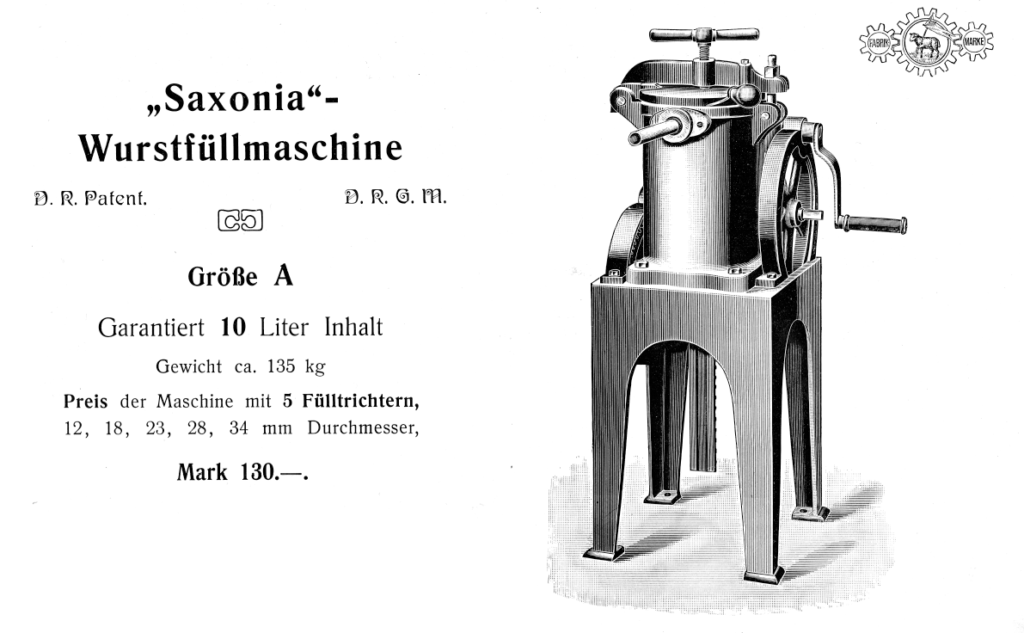 Wurstfüll-Maschine Saxonia Typ A - techn. Stand 1906