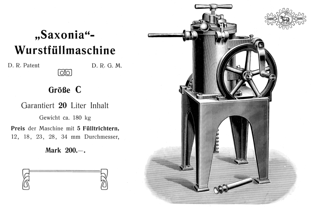 Wurstfüll-Maschine Saxonia Typ C - techn. Stand 1906