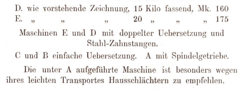 Wurstfüll-Maschinen 1888 Typ D-E von
Wilh. Wommer in Leipzig