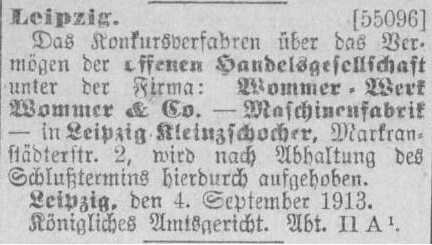 Eröffnung Konkursverfahren im September 1913
