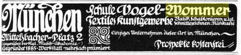 Marie Vogel-Wommer München - Textiles Kunstgewerbe Werbung