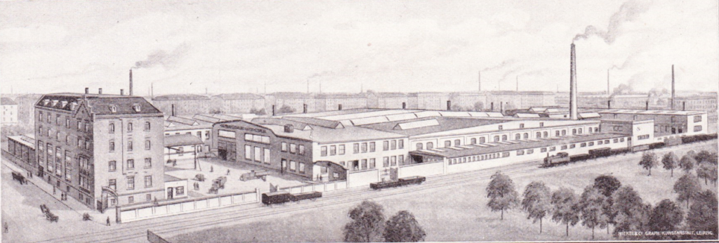 Anblick der Fabrikhallen Anfang der 1920er mit Erweiterungsbau